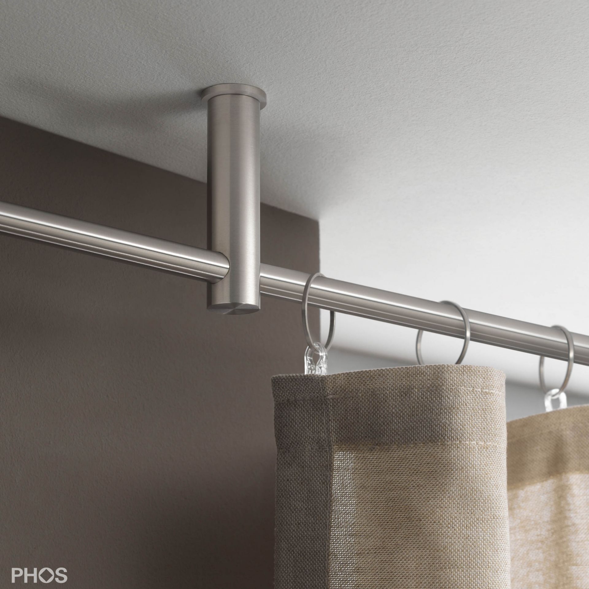 VS20-80E3800-D Комплект карнизов: 380 см с 2 концевыми кронштейнами и 1 кронштейном в качестве центральной опоры (небольшое расстояние до потолка) PHOS  - Вид №1