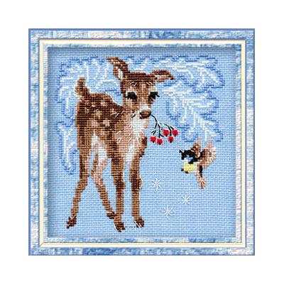 0796 Набор для вышивания Олененок с птичкой 15 х 15 см RIOLIS Сотвори Сама 