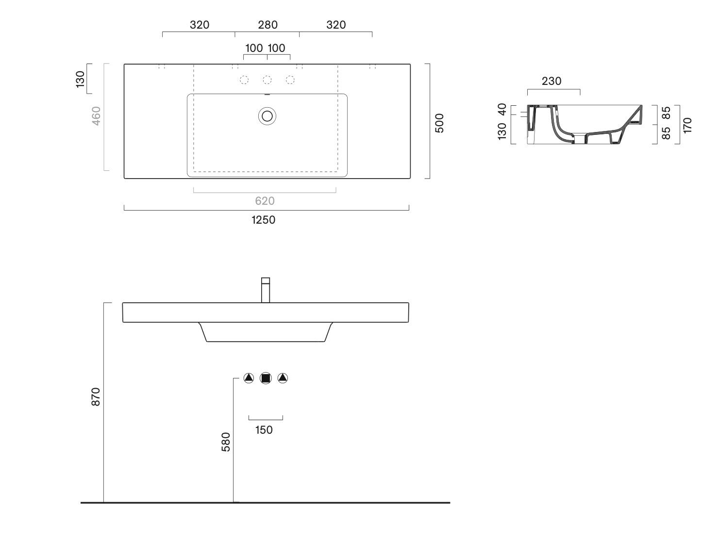 Одноместная прямоугольная раковина с столешницей CERAMICA CATALANO ноль ARCH-00029386 - Вид №2