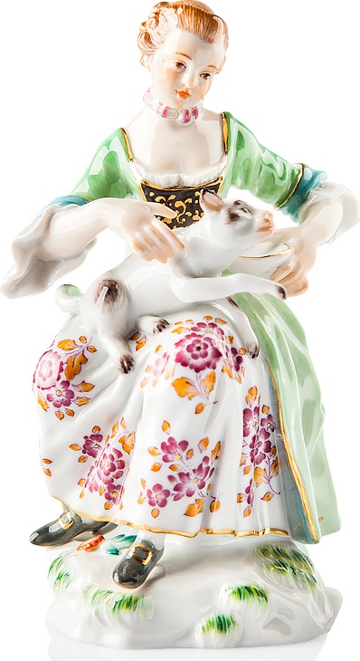 100381 Meissen Фигурка "Девушка с кошкой" (пара к 73295)" Фарфор 
