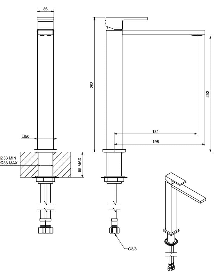 Однорычажный высокий смеситель для раковины без слива Bugnatese Tetris ARCH-00124069 - Вид №1