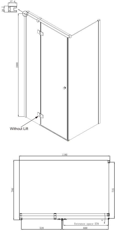 Душевое ограждение Ambassador Diamond 12011104L (1200x800x2000), 1 место - Вид №9