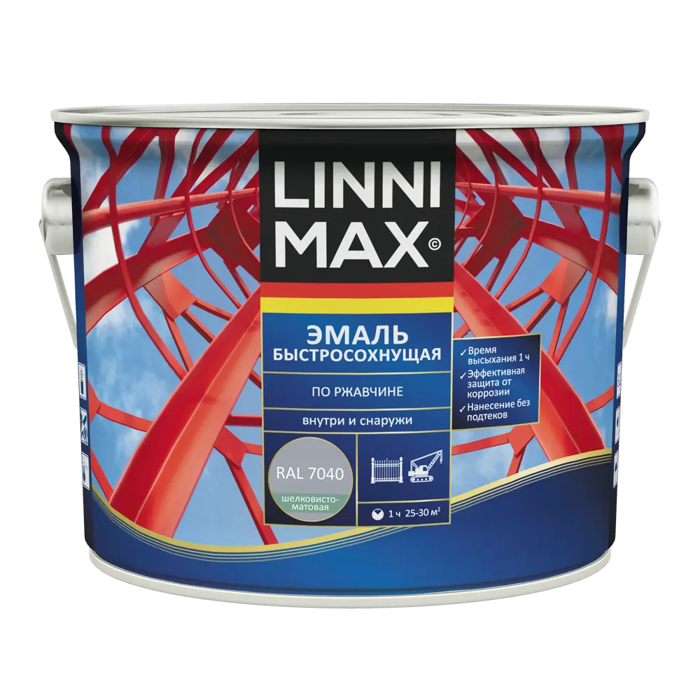 Грунт-эмаль по ржавчине Linnimax Быстросохнущая шелковисто-матовая цвет серый RAL 7040 2.5 л 89379718 STLM-2127918  - Вид №1