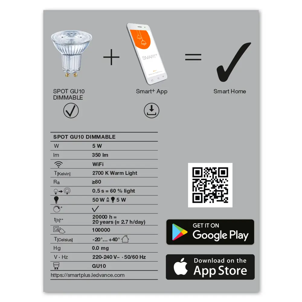 Лампа умная светодиодная Wi-Fi Osram Smart Plus GU10 220-240 В 5 Вт спот матовая 350 лм теплый белый свет LEDVANCE STLM-2162414 - Вид №3