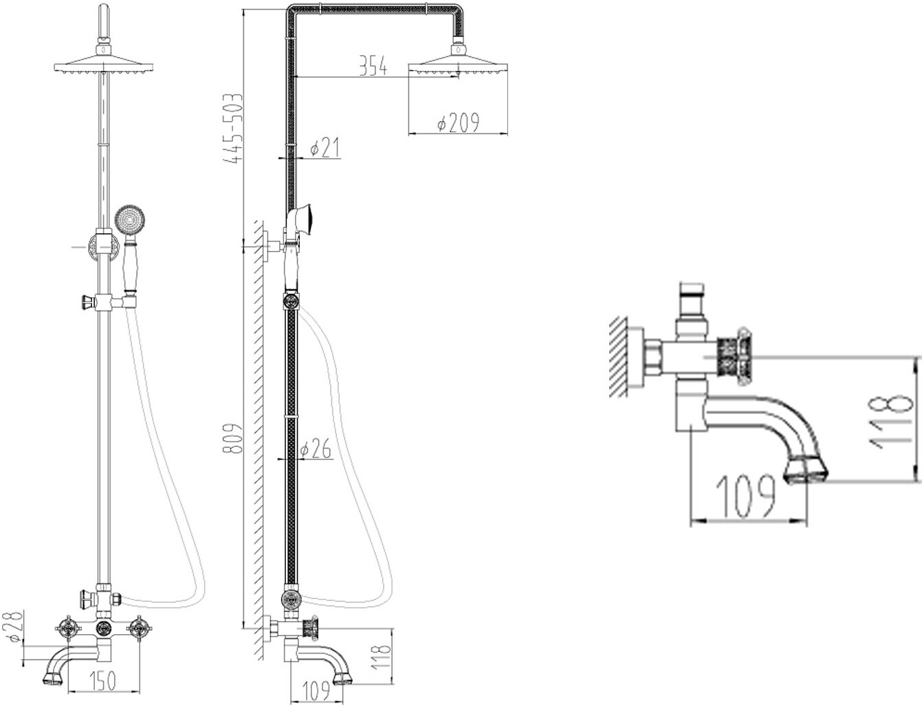 Душевая стойка ZorG Antic A 2002DS-BR, бронза - Вид №2