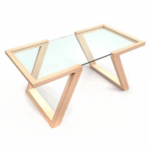 Журнальный столик стеклянный с каркасом береза 100 см "Фит" GRAUM  304078 Прозрачный;бежевый