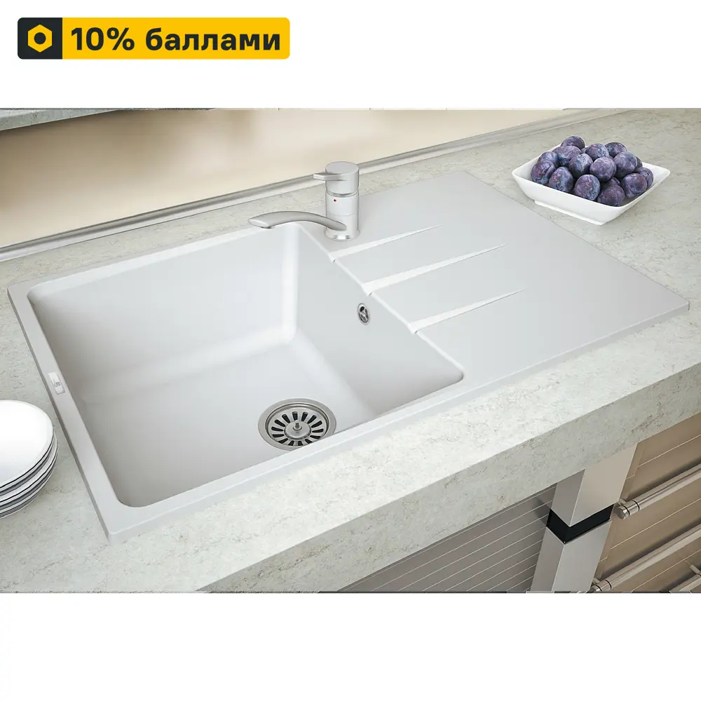 Кухонная мойка Delinia LM1 с крылом 50×78 см в цвете Арктик 82564678 Мойка врезная STLM-0030153