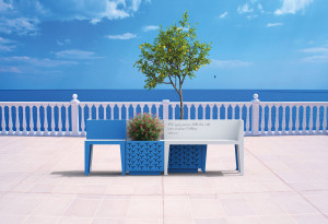 Стальная скамейка со встроенной плантатором со спинкой