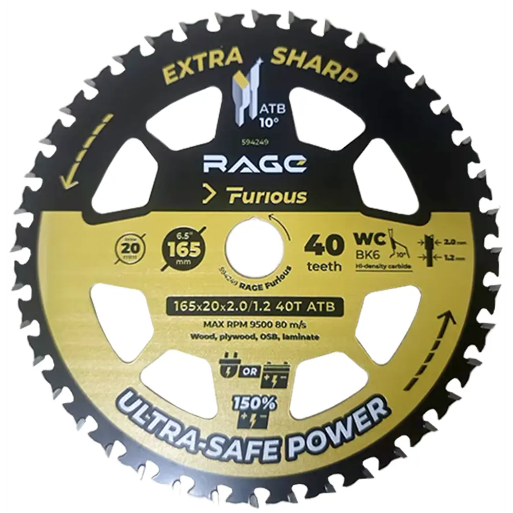 Пильный диск RAGE Furious 40T для чистого реза дерева и ламината 89425965 STLM-1572782