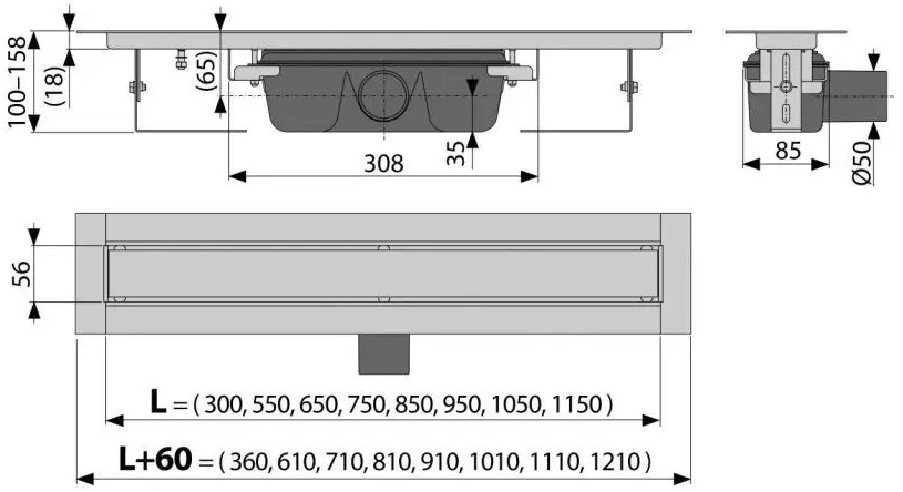 91518753 Трап для душа Alcaplast APZ15S Marble 650 мм горизонтальный выход Ø50 мм STLM-0803812