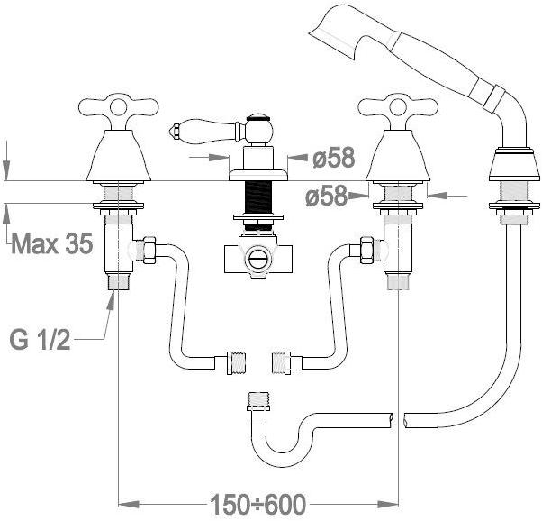 Fir Italia Комплект для ванны с ручным душем на 4 отверстия Alison 33 3347422 - Вид №1