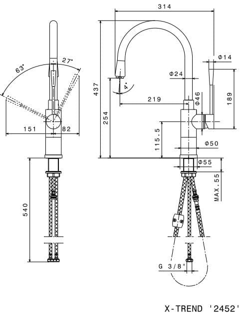 Смеситель для кухни с поворотным изливом и съемным ручным душем Newform X-TREND KITCHEN ARCH-00052934 - Вид №2