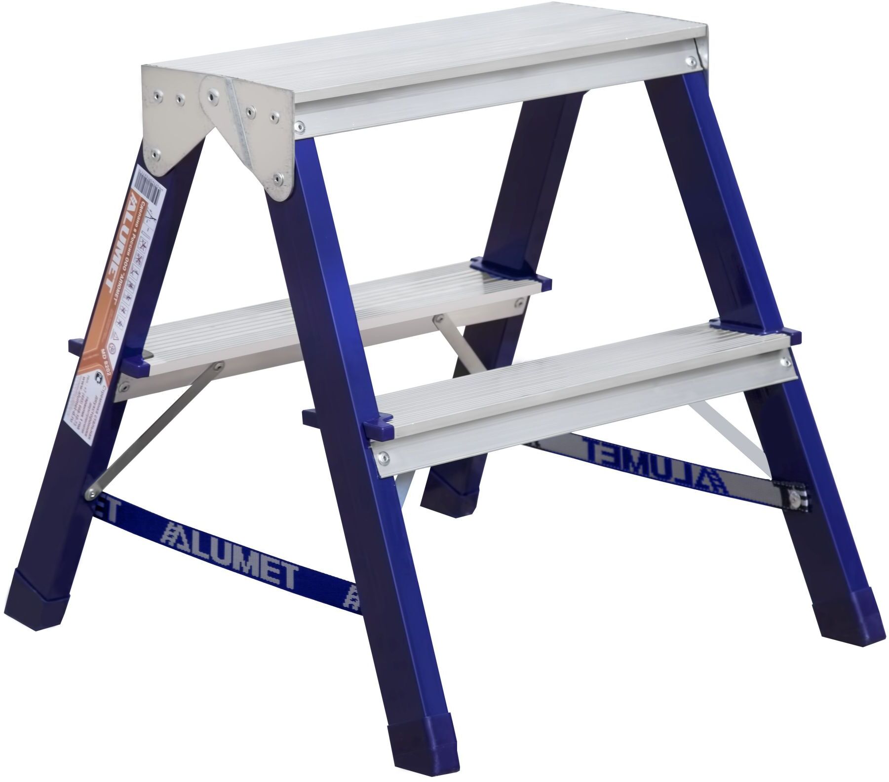 Стремянка стальная двухсторонняя с алюминиевыми ступенями MD 8202