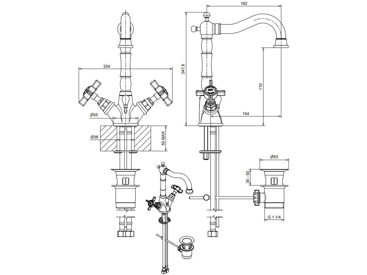 Смеситель для раковины из хромированной латуни Bugnatese PRINCETON ARCH-00072842 - Вид №1