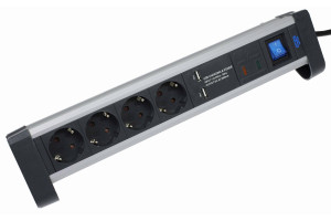 15858061 Сетевой настольный фильтр ALUX 4 розетки, 2хUSB-разъема, 5В, 2000мА, 1.5 метра, кабель 3x1.5, 230В, 16A, 3500Вт 18361AS SCHWABE