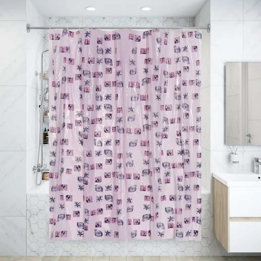 Штора для ванной комнаты «Розовые ракушки» 180х180 см цвет розовый V-LINE Полиэтилен с рисунком STLM-2125211