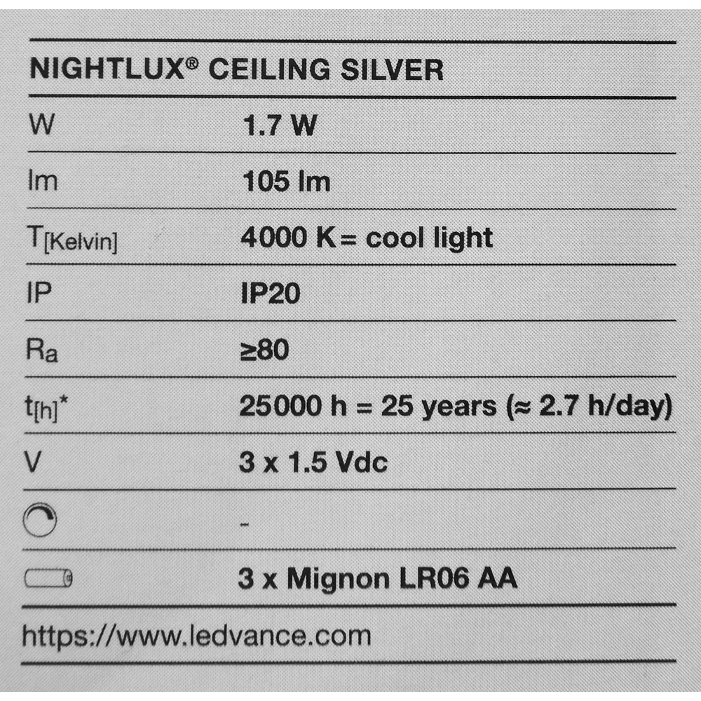 Светильник светодиодный Ledvance Nightlux Ceiling на батарейках крепление на клей, цвет серый 82321229 STLM-2150670  - Вид №5