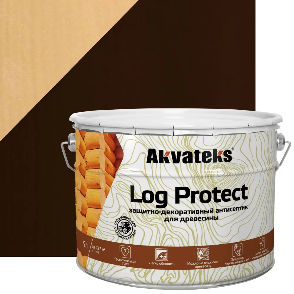 86364502 Антисептик защитно-декоративный Akvateks LOG Protect полуматовый палисандр 9 л STLM-0068148