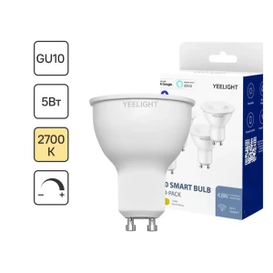 Набор умных ламп светодиодных Yeelight GU10 200-240 В 5 Вт спот прозрачная 350 лм теплый белый свет для диммера, 4 шт
