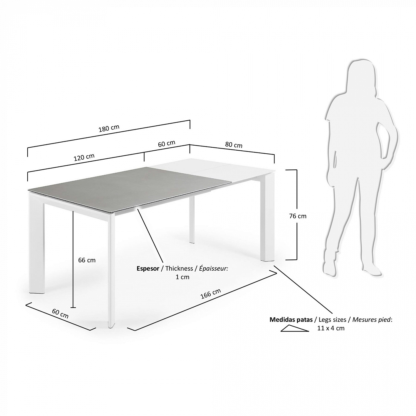 051212 Стол Atta 120 (180)x80 керамика белый La Forma Axis - Вид №3