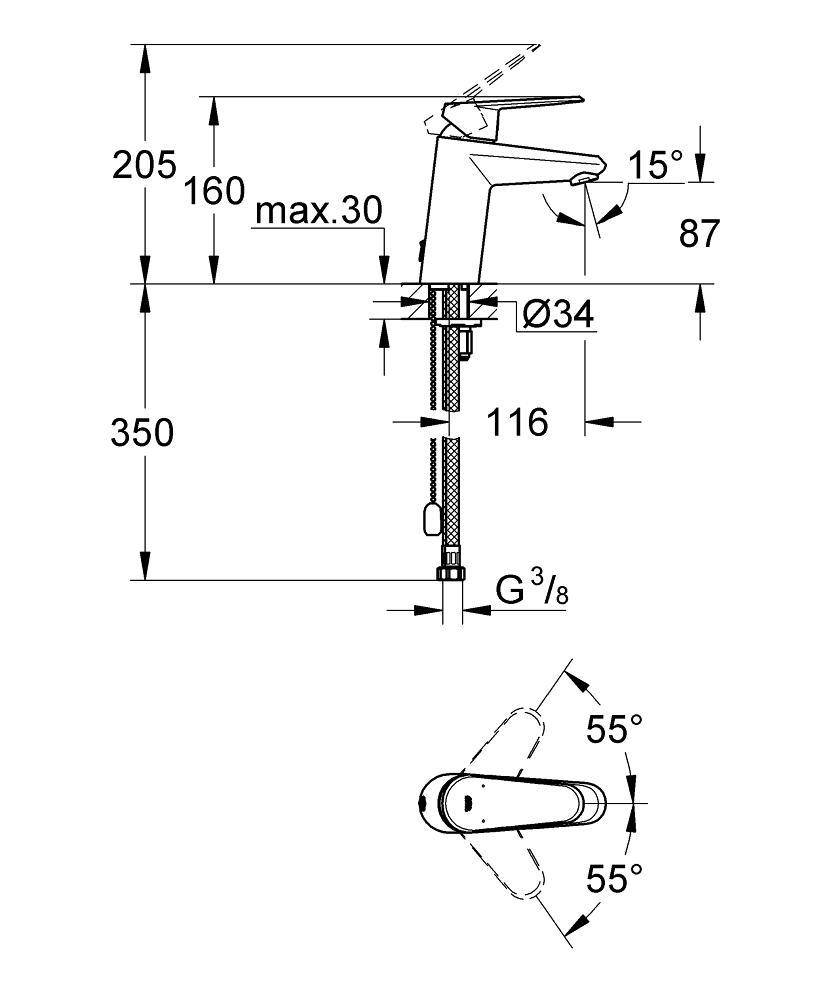 33178002 Смеситель для раковины Grohe Eurodisc Cosmopolitan хром - Вид №1