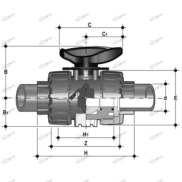 SANIT 127448020016 2-ходовой шаровой кран d16-63, VKR DualBlock®, ПП, сварочные рукава, EPDM 