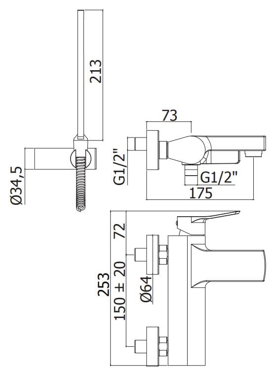 Смеситель для ванны/душа с ручным душем RUBINETTERIA PAFFONI Tilt ARCH-00129828 - Вид №2