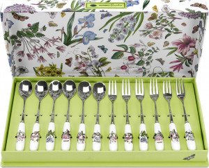 10611236 Portmeirion Набор вилок десертных и ложек чайных Portmeirion Ботанический сад 15см, фарфор, 6+6шт, п/к Сталь нержавеющая