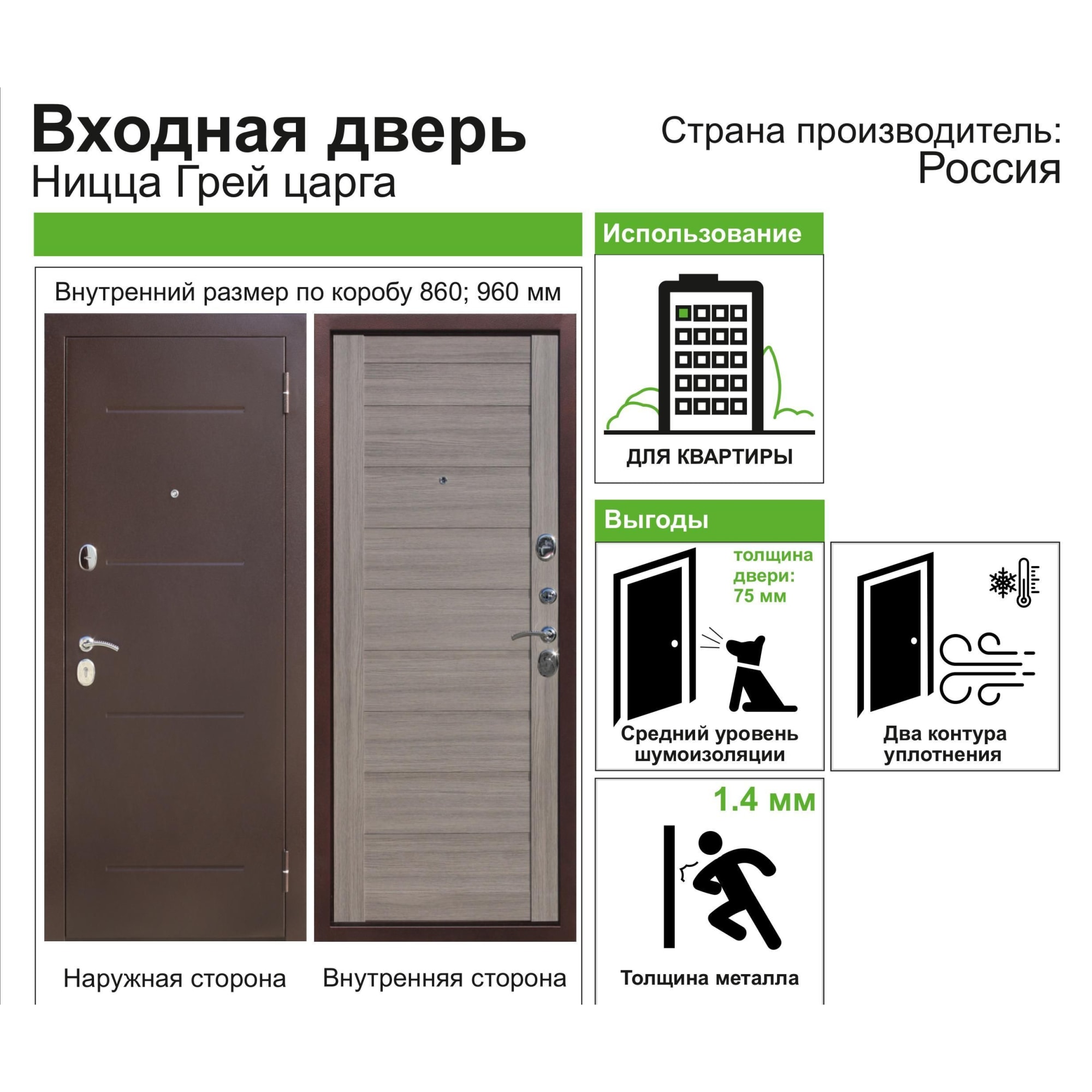 82120555 Дверь входная металлическая Ницца, 960 мм, левая, цвет грей царга Santreyd  - Вид №10