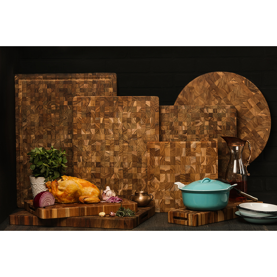 TH333 Доска разделочная торцевая butcher block с желобом для сока 61х46 см TEAKHAUS  - Вид №3