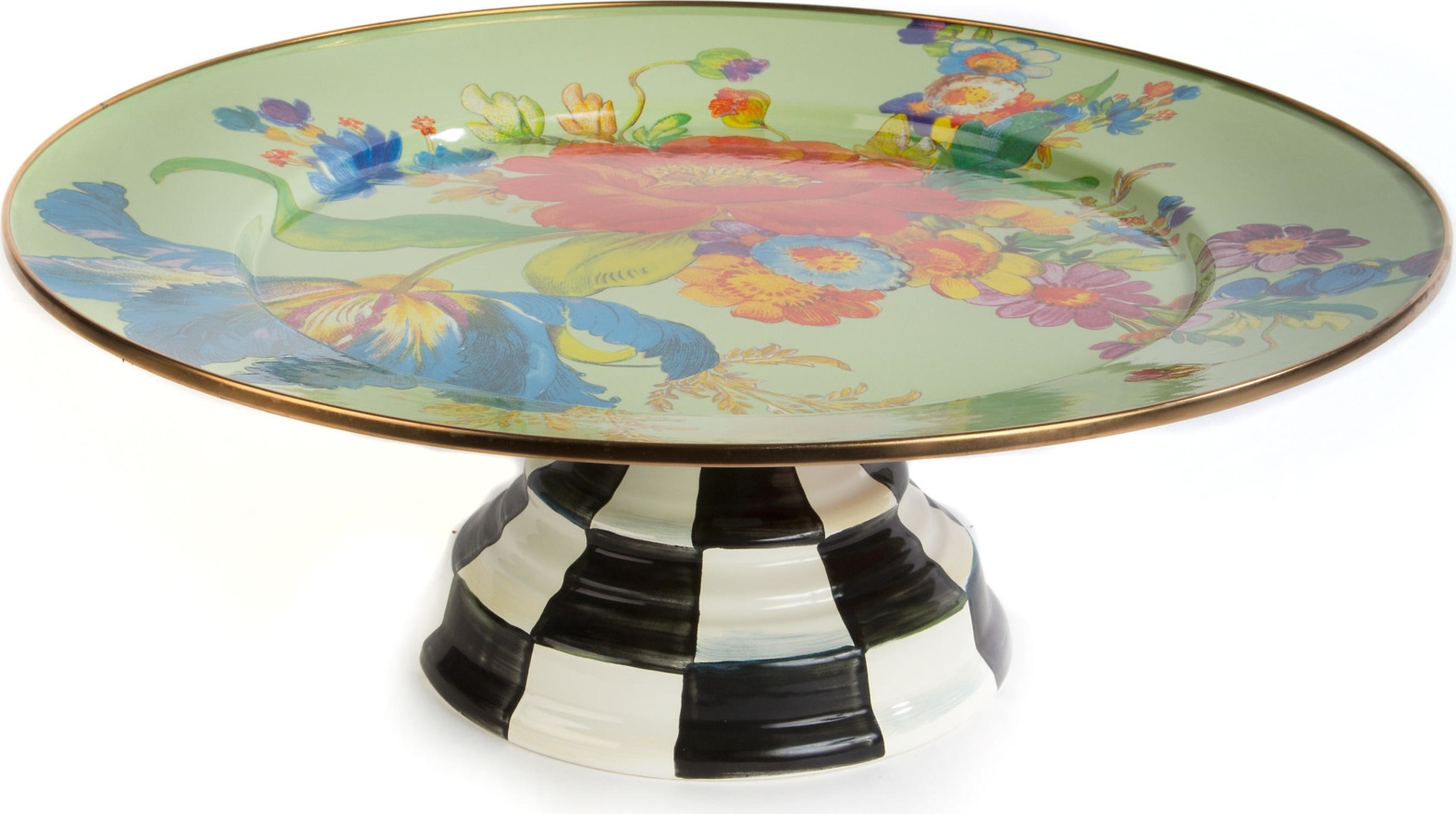 10654511 Mackenzie-Childs Блюдо сервировочное на подставке 40см (зеленое) Flower Market Сталь 