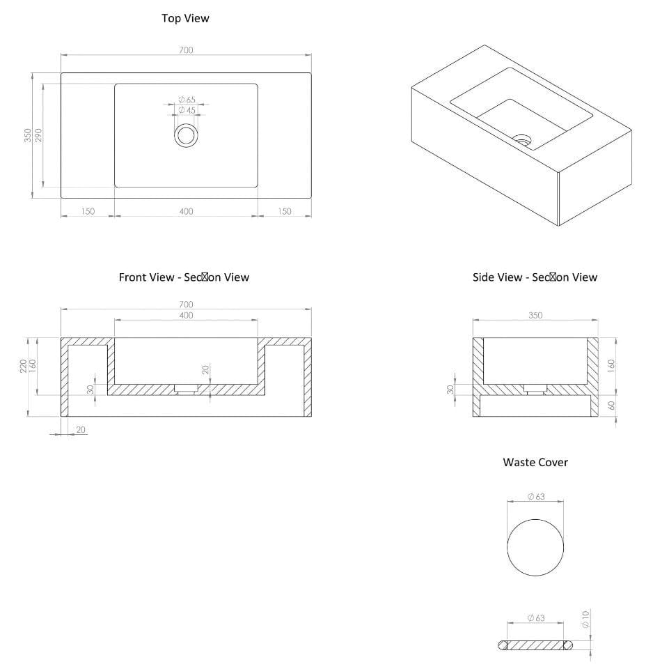 Прямоугольная подвесная раковина из темного мрамора Emperador LUSSO CALLA ARCH-00121246 - Вид №3