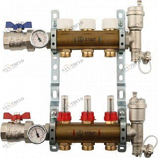 Коллектор из латуни на 3 вых. с расходомерами STOUT SMB0473000003