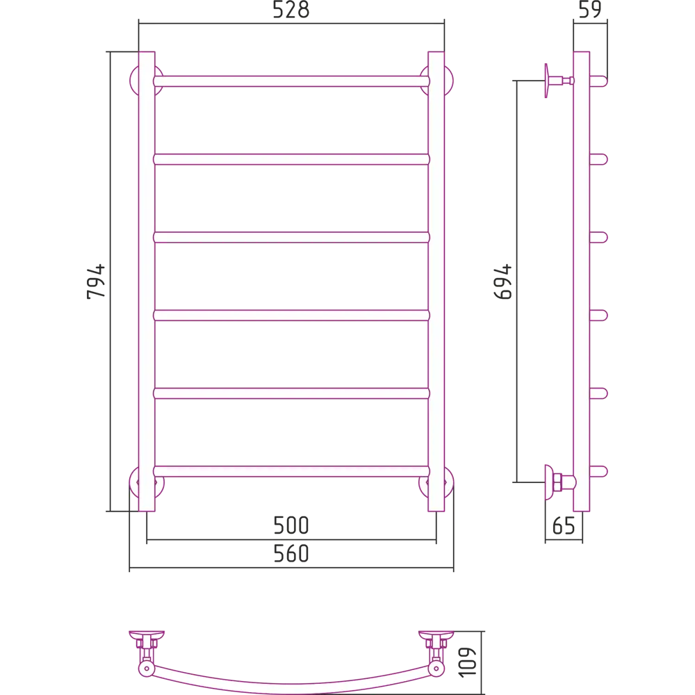 СУНЕРЖА ВПС-52П - черный полотенцесушитель с защитным покрытием 83111112 STLM-0039087 - Вид №4