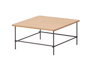 Металлический низкий квадратный журнальный столик с деревянной столешницей