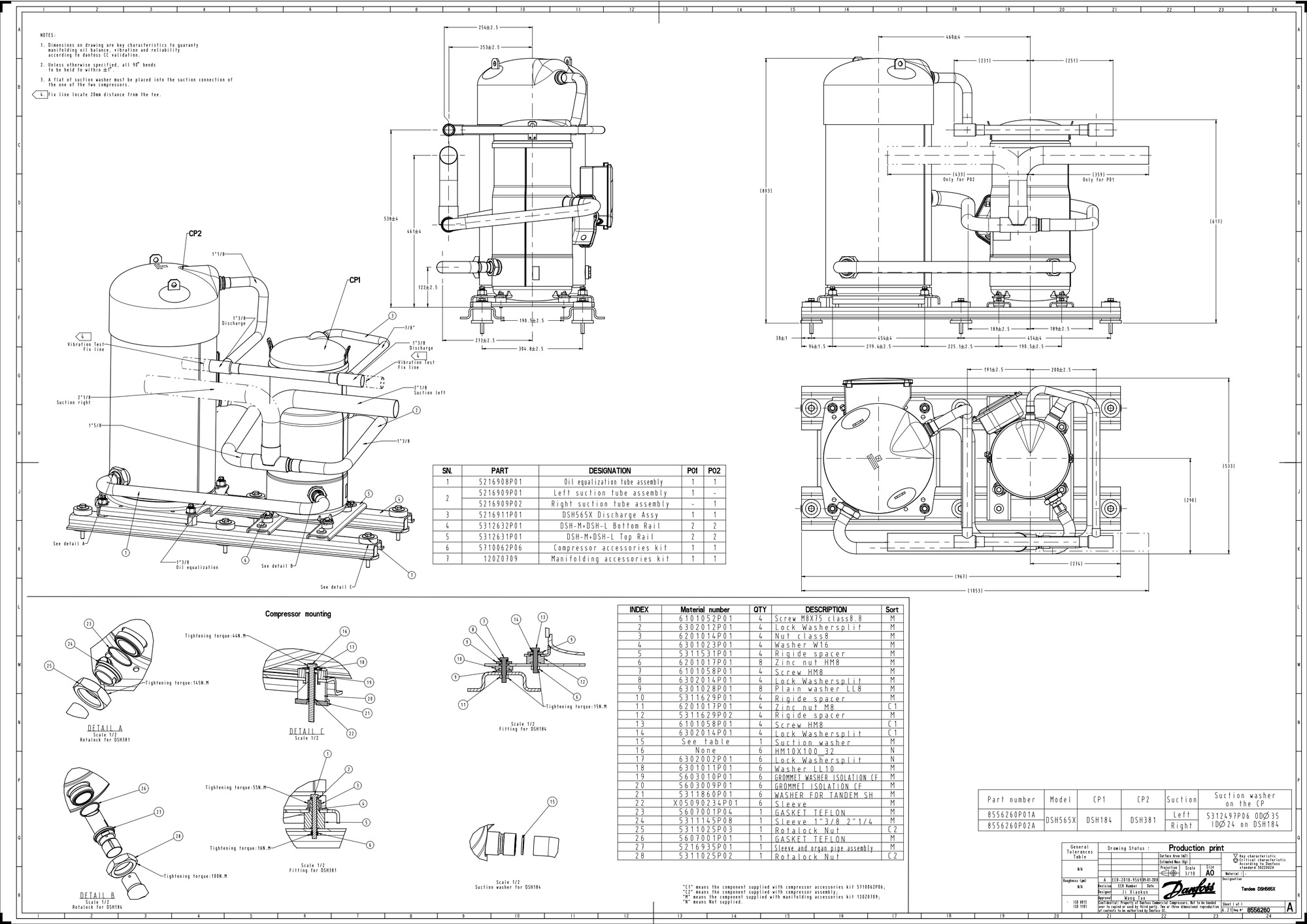 Danfoss DSH — Герметичные спиральные компрессоры, R410A DSH184A4AL Компрессор спиральный 120H1222  - Вид №14