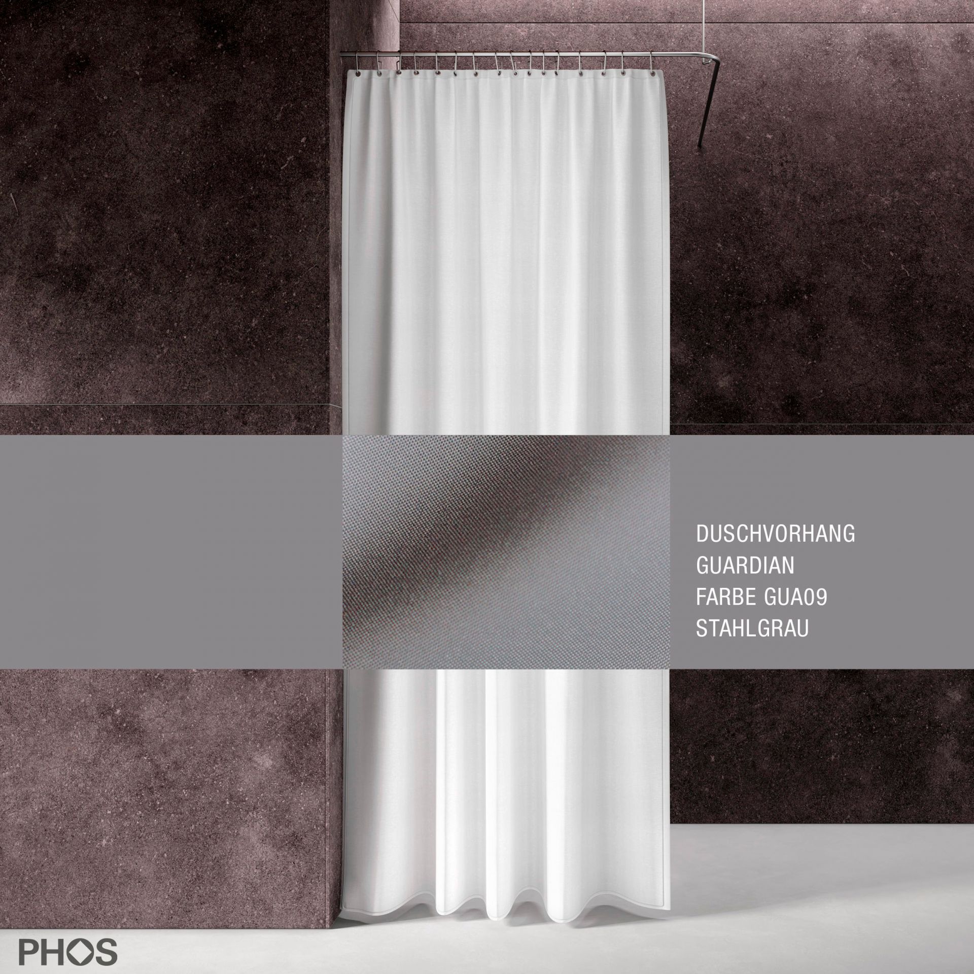 DV-GCS200-240-GUA09 Занавеска для душа Guardian, длина 200 см, ширина 240 см. стальной серый PHOS 