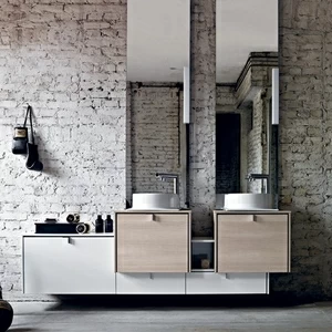 Комбинация ванной комнаты PV20 в отделке Cup Ceramica / 141 Bianco / 95 Canaletto sbiancato MILLDUE PIVOT