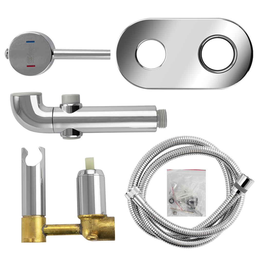 GFmark - Набор бидe гигиенический ВРЕЗНОЙ, шаровый кран для ГОРЯЧЕЙ и ХОЛОДНОЙ воды + лейка + шланг, код: 2062  - Вид №3