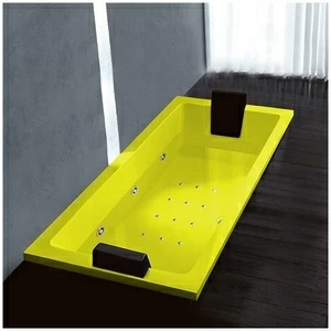 Ванна Gruppo treesse Quadra 180 V078N-DX-ZZ жёлтая с золотой фурнитурой и гидромассажем и аэромассажем прямоугольная встроенная правая