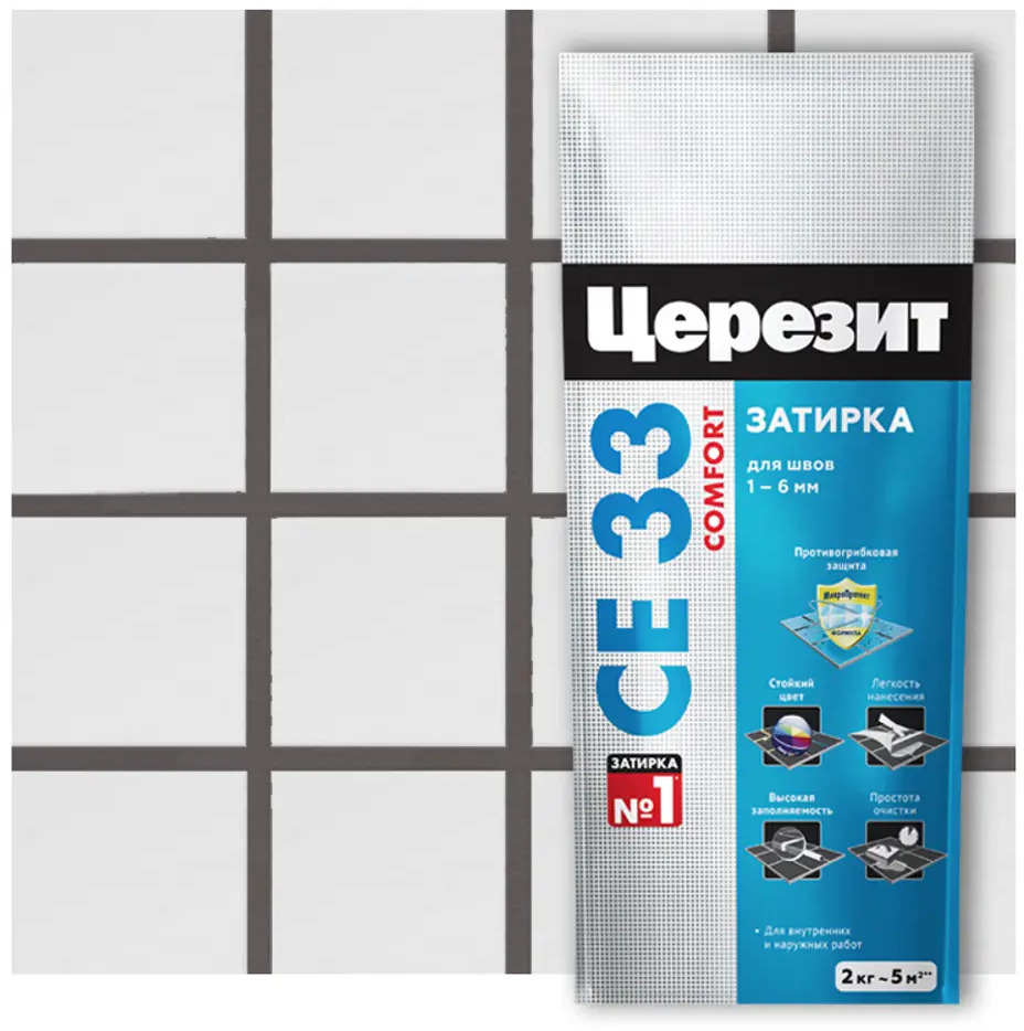 ЦЕРЕЗИТ CE 33 Comfort: затирка цементная графит для плитки и камня 82040435