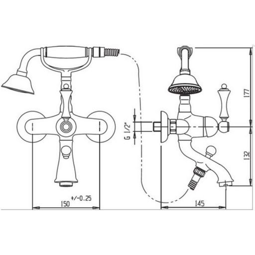 Напольный смеситель для ванны с ручным душем, с кронштейном слива-перелива CEZARES ATLANTIS-VDPS-02-Sw/M - Вид №1