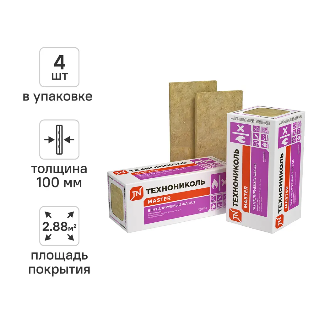 Утеплитель Технониколь ВентФасад 100 мм 4 шт 600x1200 мм 2.88 м² 82314316 STLM-2163579 