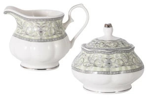 Сахарница 0,25 л и молочник 0,2 л из костяного фарфора белые "Жозефина" COLOMBO  00-3973490 Белый;серый