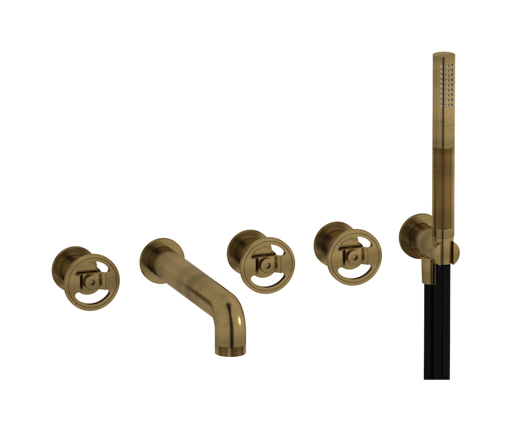 Настенный смеситель для ванной на 5 отверстий с дивертером и душевым гарнитуром. WE ARE IB b1398mb Modern Bronze Bold