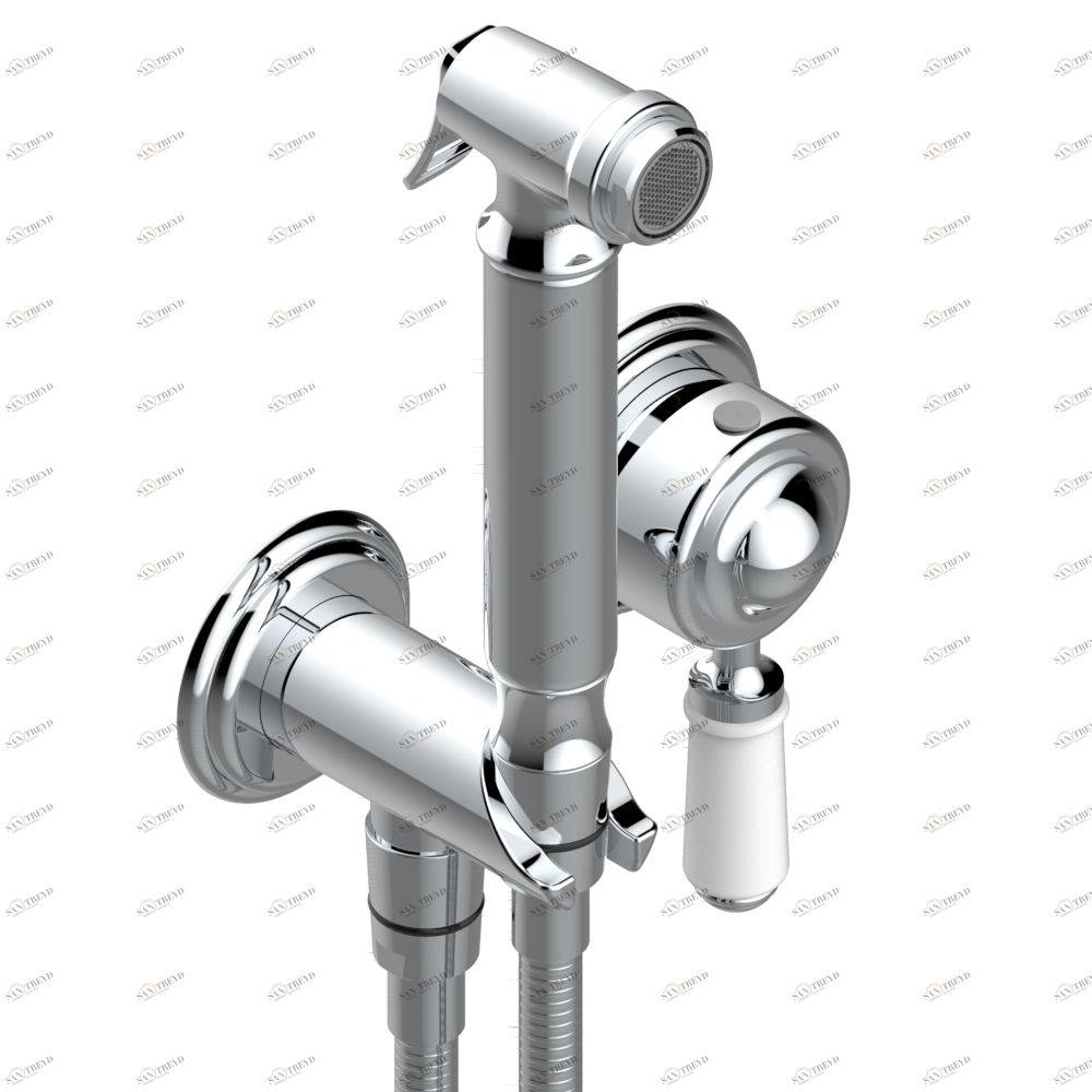 G29-5840/MBG Комплект для душа, включающий смеситель, армированный шланг 1 м 25 см, ручной душ с курковым распылителем, выход из стены и предохранительный запорный клапан Thg-paris Charleston Хром G29 5840/MBG A02 CAT.A