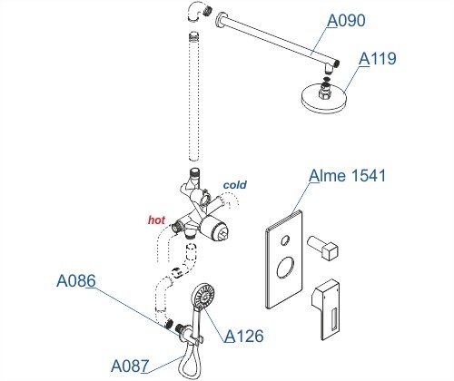 A16590 Встраиваемый комплект для душа с верхней душевой насадкой и лейкой WasserKRAFT  - Вид №2