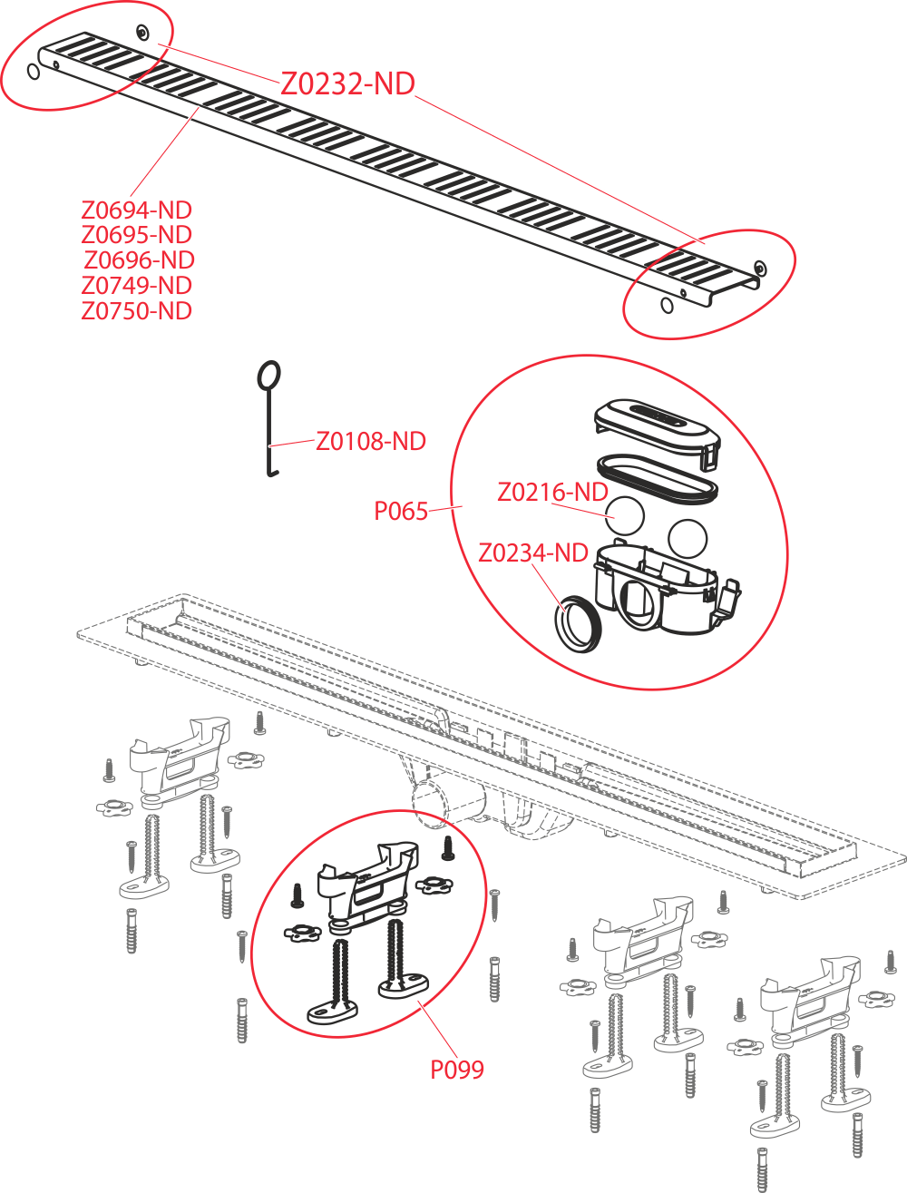 Водоотводящий желоб с порогами для перфорированной решетки ALCAPLAST APZ101LOW - Вид №2