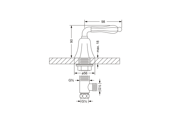 Боковой вентиль ½", для горячей воды JOERGER Albano 608.10.345.000 - Вид №1