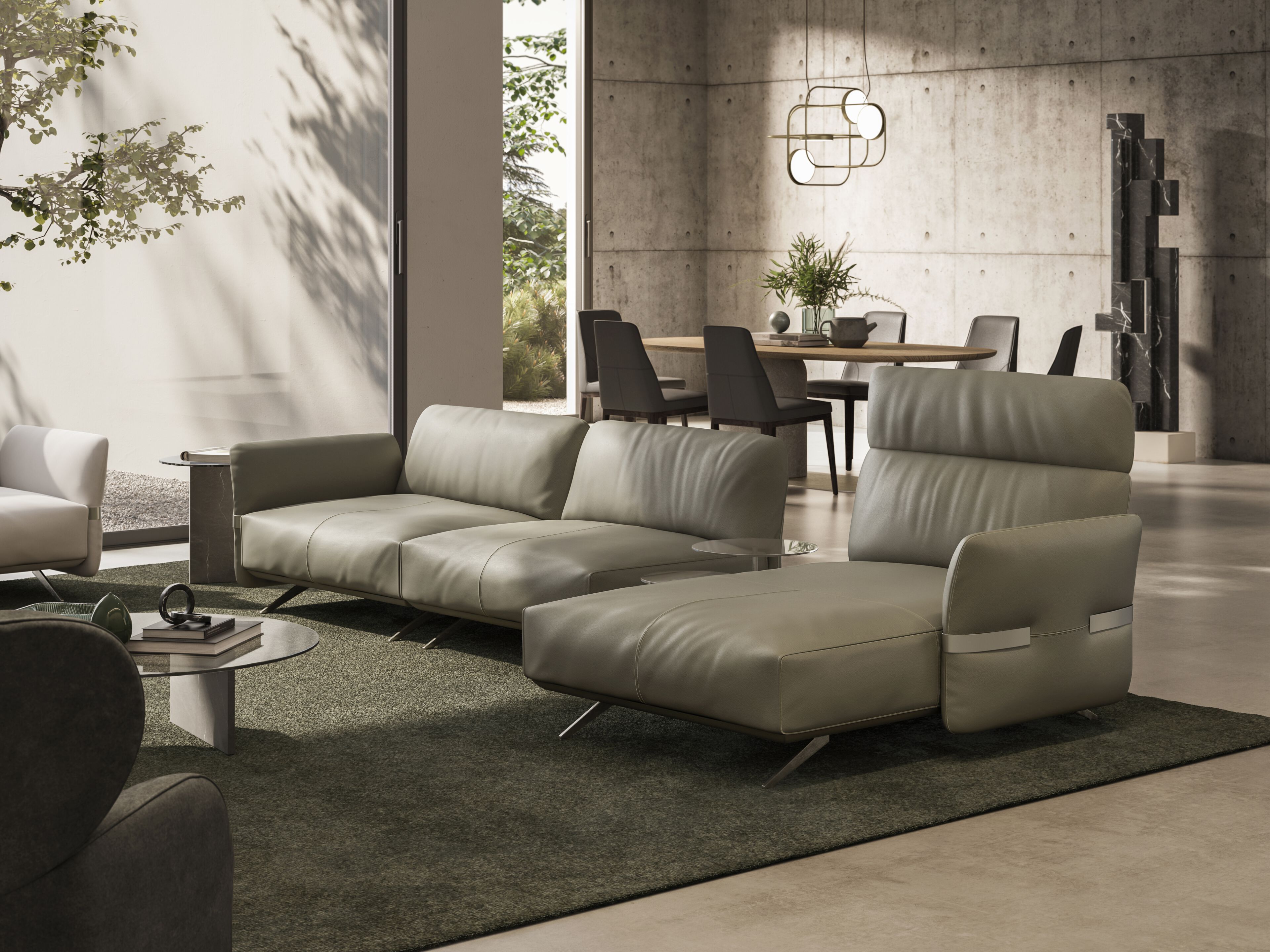 Кожаный диван с журнальной стойкой и шезлонгом Natuzzi Italia Solar ARCH-00051792